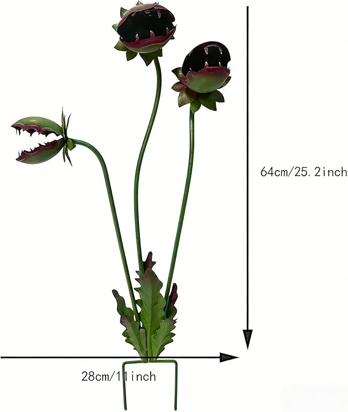 Whimsical Metal Carnivorous Plant Garden Stake, Venus Flytrap Monster Plant Sculpture,Outdoor Decorative Plant Stake Sculpture for Lawn Garden Patio Yard Decor, Unique Garden Gift (2PCS)