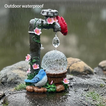 Solar Cardinal Garden Statue Decoration, Water Faucet and Solar Light Glass Ball, Outdoor Resin Garden Statue, Cardinal Gift, Women's Mother's Birthday Gift, Size 9.45 inches