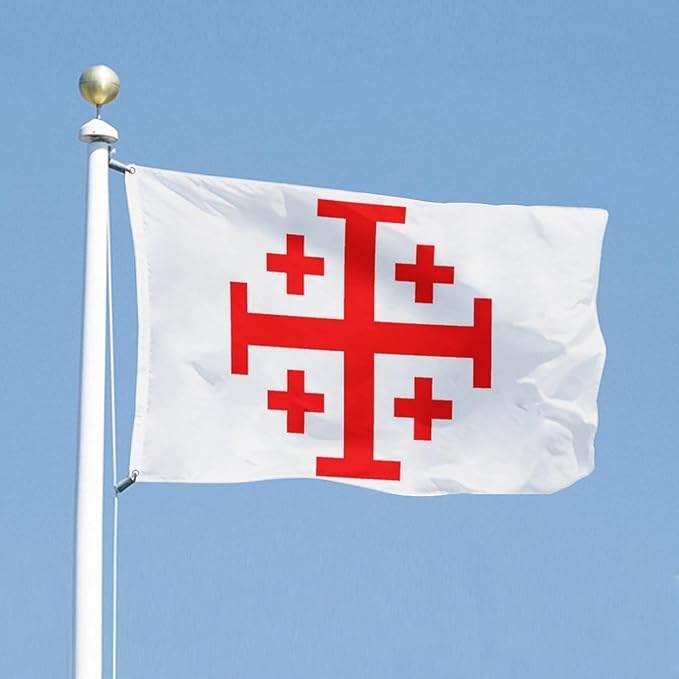 Jerusalem Cross Flag – 3x5 Ft Crusader Flag Knights Templar Banner with Brass Grommets – Vivid Color Double Stitched Durable Polyester Bandera de Decor Indoor Outdoor