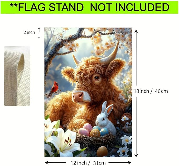 Easter Garden Flags for Outside 12x18 Double Sided, Small Burlap Farmhouse Bunny Highland Cow Garden Flag Easter Outdoor Decorations Yard Garden Patio Porch Decor for Women Garden Lovers