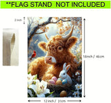 Easter Garden Flags for Outside 12x18 Double Sided, Small Burlap Farmhouse Bunny Highland Cow Garden Flag Easter Outdoor Decorations Yard Garden Patio Porch Decor for Women Garden Lovers