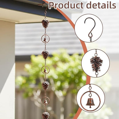 3.6ft Rain Chains for Gutters Aluminum, Outdoor Decorative Rainchain Heavy Duty Gutter Catcher Downspout Replacement, Durable Hanging Rain Gutter Chain for Eaves Drainage and Home Display (Pinecone)