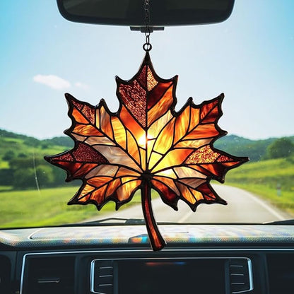 Autumn Maple Leaf Acrylic Suncatcher Stained Glass Effect Window Car Hanging Christmas Ornament Indoor Outdoor Decor Garden Sun Catcher Panel for Maple Leaf Lover for Women Mom Grandma