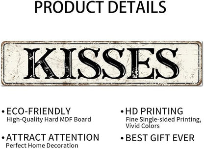 Madcolitote Ancient Retro Kisses Wood Sign Kisses Street Signs Rustic Wooden Wall Art Farmhouse Wall Decor Kitchen Wall Hanger Retro Decoration Sign Housewarming Gift 4x18in