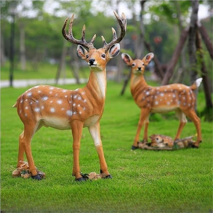 Garden Ornament, Resin Sika Deer Sculpture, Outdoor Garden Crafts Statue Ornament, Simulation Deer Decor Statue for Park, Lawn(17.7x18.5x6.3in)