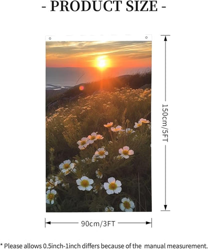 Sunset and Flowers Flag 3x5 Ft Outdoor Flags Vertical Double Sided Garden Flag Funny Outside Yard Flag Party Banner for Wall Art Hanging Poster Indoor Outdoor Decoration