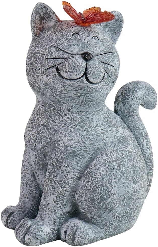 Solar Cat Statue Garden Outdoor Decor, Cat Kitten Figurines with Solar Lights Butterfly for Yard, Patio, Lawn, and Garden Outdoor Decoration, Housewarming Garden Gift.