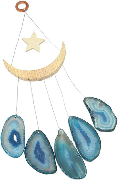 Nupuyai Wind Chimes - Unique Agate Slices Geode Stone Wind Chimes Indoor Outdoor, Healing Stone Windchime Hanging Ornament for Home Garden, 15.7-19.7'', Blue Agate