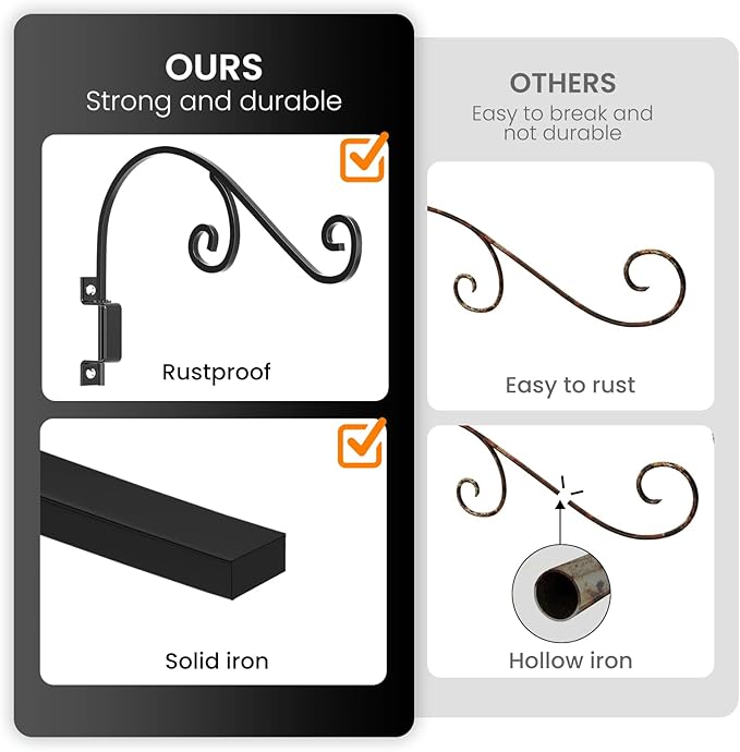 GOODBUY Swivel Plant Hangers Outdoor: 16 Inch Bird Feeder Plant Hanger Metal Wall Mount Hanging Plant Brackets Indoor Wall Hooks Outdoor for Hanging Baskets, Wind Chimes, Lanterns, Flower Pots, Black