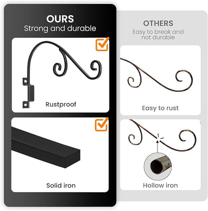 GOODBUY Swivel Plant Hangers Outdoor: 16 Inch Bird Feeder Plant Hanger Metal Wall Mount Hanging Plant Brackets Indoor Wall Hooks Outdoor for Hanging Baskets, Wind Chimes, Lanterns, Flower Pots, Black