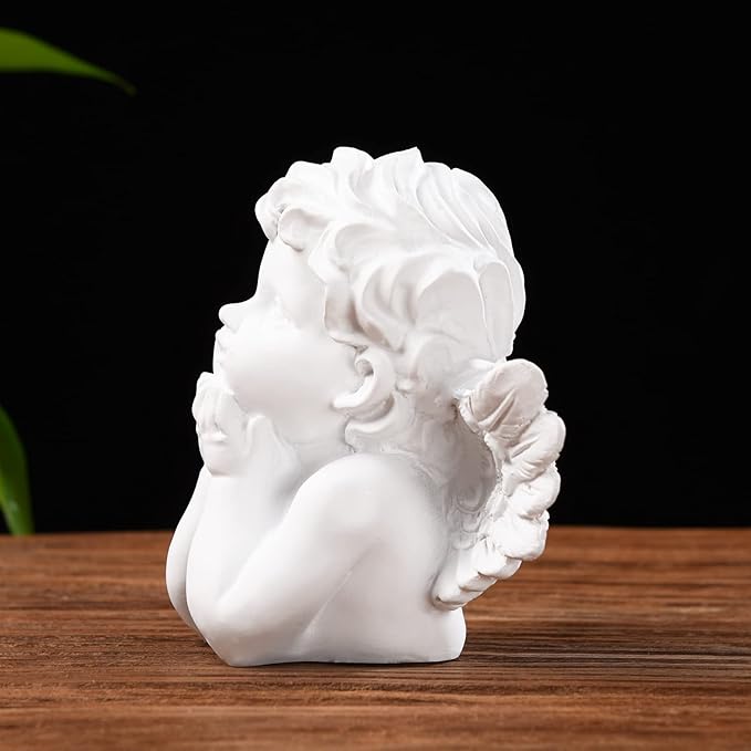 BRABUD Resin White Angle Statue Praying Cherub Statue Indoor Outdoor Home Garden Wings Angel Decoration Figurine Collection 4.9'' TQGJBS70