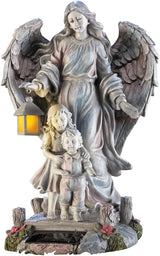 TRM Collections Etc Solar Guardian Angel & Children Garden Statue, Gray