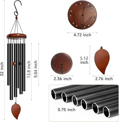 Wind Chimes for Outside - 32in Black Outdoor Tuned Windchimes with Soothing Melody, Perfect for Garden, Patio or Door Chimes When Door Opens, Creates an Enjoyable Atmosphere, Ideal Gift for Family