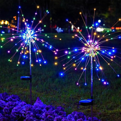 2 Pack Solar Firework Lights Outdoor, Adjustable 32" to 51" Extra Tall, 200 LED Stainless Steel 3-Section Pole, 8 Modes Waterproof Starburst Garden Lights for Yard Pathway Walkway Decor