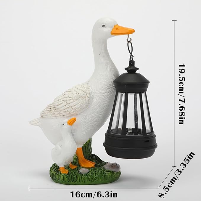 Garden Duck Statue with Solar Lantern, 7.7 Inches Resin White Duck Figurines Light Yard Art Sculpture Outdoor Decor for Patio Lawn Backyard Porch Ornaments