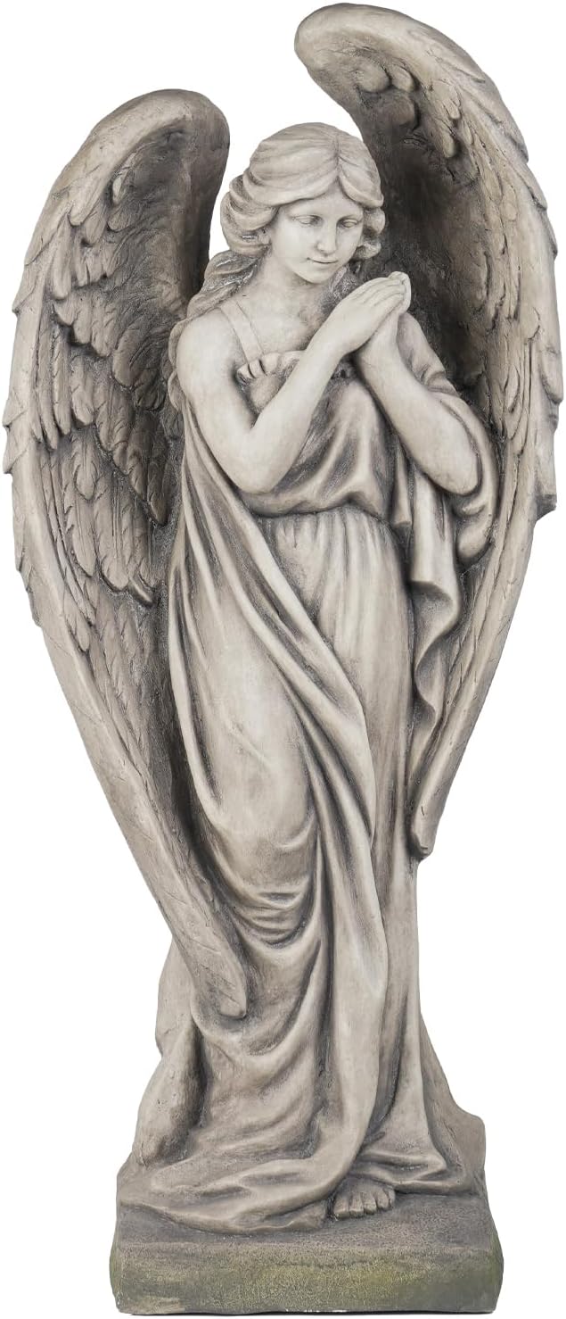 Outdoor Statues Angel Décor Garden Statue - 34 inch Large Garden Angels Outdoor Religious Statues Catholic Resin Concrete Finish Yard Patio Deck Home Entryway Hallway Sculpture 13.7*9.8*34 Inch
