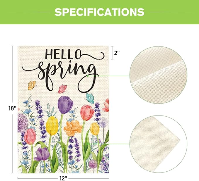 AVOIN colorlife Hello Spring Tulip Lavender Garden Flag 12 x 18 Inch Double Sided, Seasonal Flower Yard Outdoor Flag
