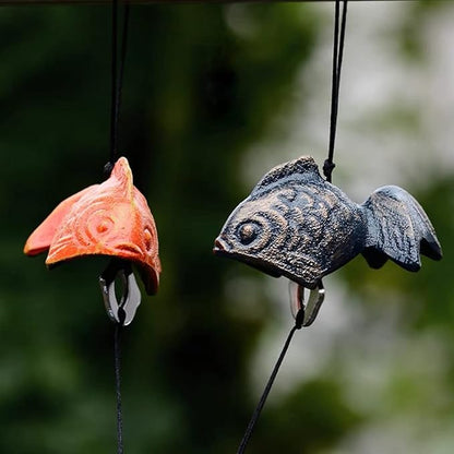 Japanese Goldfish Bless Small Wind Chimes Outdoor, Iwachu Cast Iron Lucky Temple Wind Bell Memorial and Sympathy Wind Chimes for Outside Good Luck for Garden, Patio, Balcony（Goldfish）