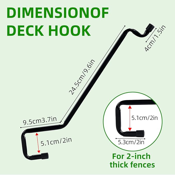 6-Pack Heavy Duty Swivel Deck Hook Rail Hanger for Hanging Bird Feeders, Plants, Wind Chimes, Lanterns - Fits Rails 2x4, 2x6 and 2x8
