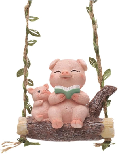 Swing Animal Garden Statue, Resin Ornament, Cartoon Gift,Decorative Hanging Sculpture Cute Pig Figurine for Outdoor Indoor