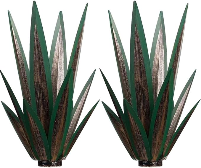 14 inch Metal Agave Flowers Plant Outdoor Décor DIY Metal Tequila Country Flowers Ornament Outdoor Decor Home Lawn Patio Stake Yard Art Decoration (Dark Green, 2 PCS)