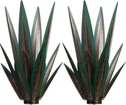 14 inch Metal Agave Flowers Plant Outdoor Décor DIY Metal Tequila Country Flowers Ornament Outdoor Decor Home Lawn Patio Stake Yard Art Decoration (Dark Green, 2 PCS)