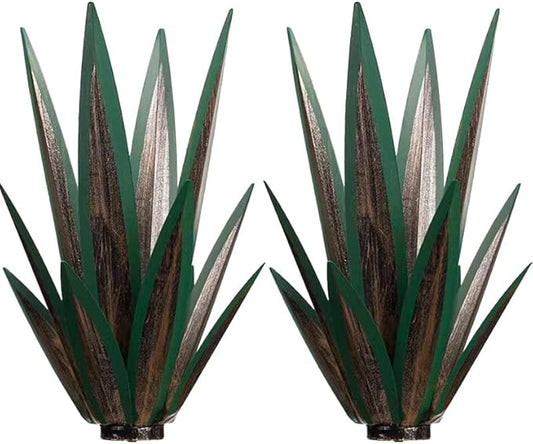 14 inch Metal Agave Flowers Plant Outdoor Décor DIY Metal Tequila Country Flowers Ornament Outdoor Decor Home Lawn Patio Stake Yard Art Decoration (Dark Green, 2 PCS)