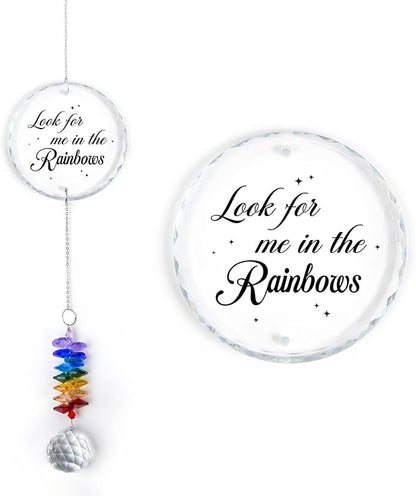 Glass Ornament Suncatcher - Look for Me in The Rainbows - Sympathy Gift for Loss of Loved One - Grief Gifts - Heaven Keepsake - Mother's Day for Mom Dad Sisters Brothers