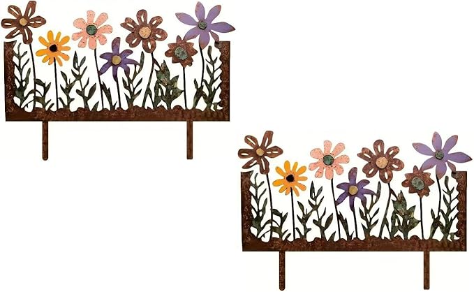 Rusty Metal Wild Flowers Garden Stakes 11.82 x 8.47 inches, Decorative Flowers Yard Stake Metal Art for Outdoor Garden Lawn Decor (Flower-G)
