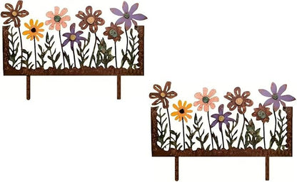 Rusty Metal Wild Flowers Garden Stakes 11.82 x 8.47 inches, Decorative Flowers Yard Stake Metal Art for Outdoor Garden Lawn Decor (Flower-G)