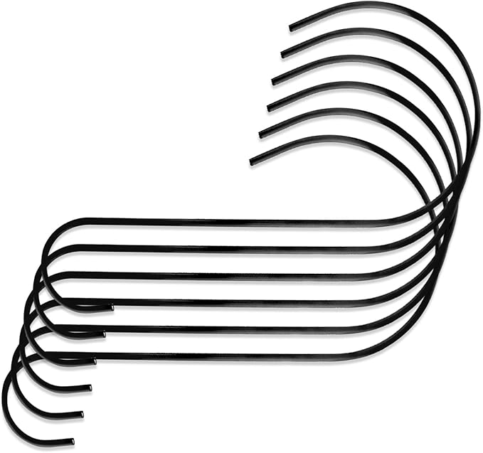 DINGEE Tree Branch Hook - 12 Inch Large S Hooks for Hanging Plants, Bird Feeders & Accessories - Black Metal - 6 Pack - Indoor & Outdoor