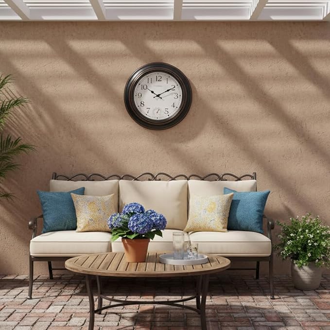 Crosstime Large Outdoor Clock Waterproof 18" - Retro Indoor Outdoor Wall Clocks with Thermometer for Patio Pool Garden Living Room Decor,Bronze