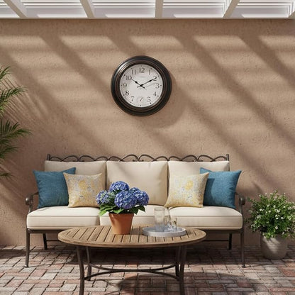 Crosstime Large Outdoor Clock Waterproof 18" - Retro Indoor Outdoor Wall Clocks with Thermometer for Patio Pool Garden Living Room Decor,Bronze