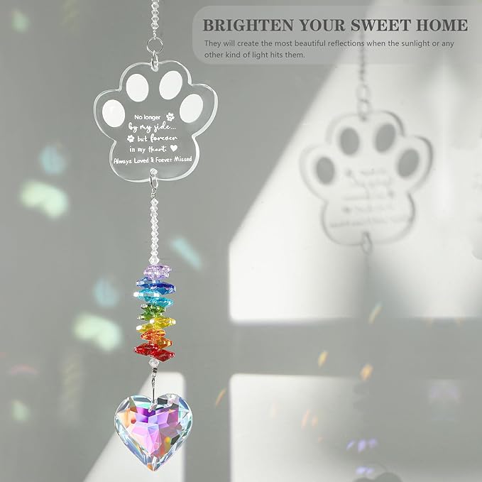 Dog Memorial Gifts, K9 Dog Memorial Crystal Suncatcher, Pet Loss Gift, Pet Sympathy Remembrance Bereavement Gifts (Color-Pet Paw)