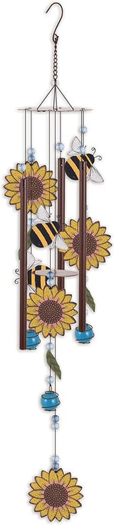 Sunset Vista Designs Windchimes - Rustic Metal Sunflower Wind Chime for Outdoors, 28" Long, Bumble Bee