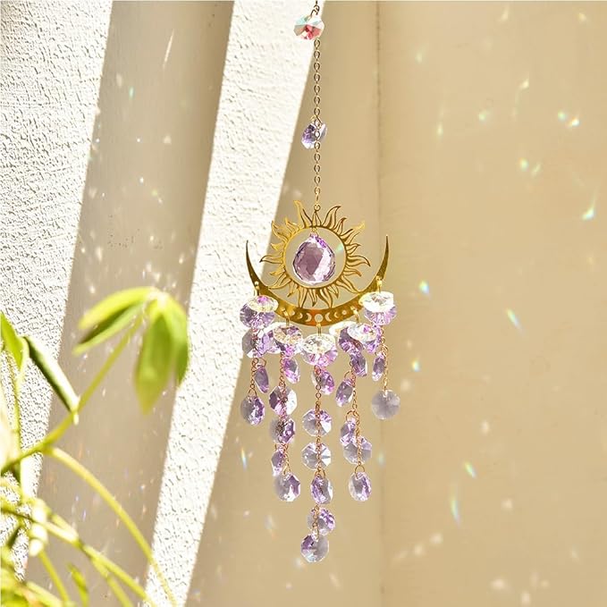 Crystal Suncatcher, Suncatchers for Windows Hanging, Sun Catchers Indoor Window, Unique Crystal Wind Chimes for Indoor & Outdoor Decoration, Gift for Sutffers Home Decor (Purple)