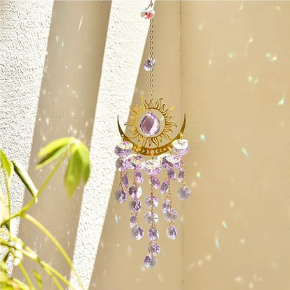 Crystal Suncatcher, Suncatchers for Windows Hanging, Sun Catchers Indoor Window, Unique Crystal Wind Chimes for Indoor & Outdoor Decoration, Gift for Sutffers Home Decor (Purple)