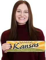 SmartSign 4 x 14 inch Greetings From Kansas State Vintage Metal Sign “Sunflower State”, 40 mil Rustproof Aluminum with Clear Overcoat, Retro Wall Décor, Multicolor, Made in USA