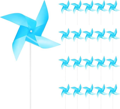 HARFINGTON 50pcs Windmills for The Yard Garden 17" x 11" 4 Leaves Pinwheels Wind Mills Spinners Windproof Waterproof Bird Devices with Stakes for Patio Decor, Light Blue