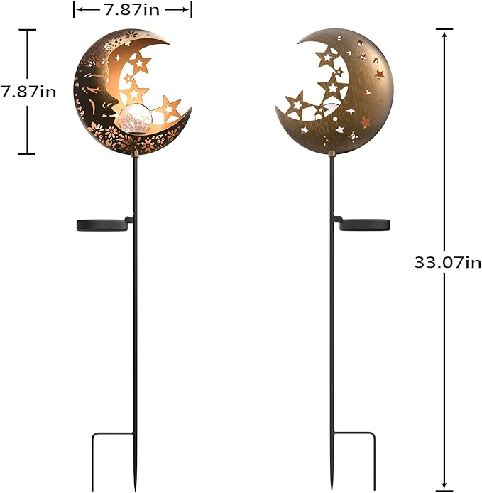 Hapjoy Moon Solar Lights Outdoor Garden Decorative Star Solar Lantern with Warm Light Waterproof Metal Outdoor Decoration for Patio, Pathway or Yard Garden Decor