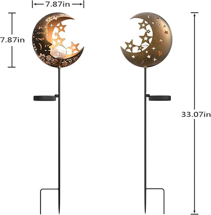 Hapjoy Moon Solar Lights Outdoor Garden Decorative Star Solar Lantern with Warm Light Waterproof Metal Outdoor Decoration for Patio, Pathway or Yard Garden Decor