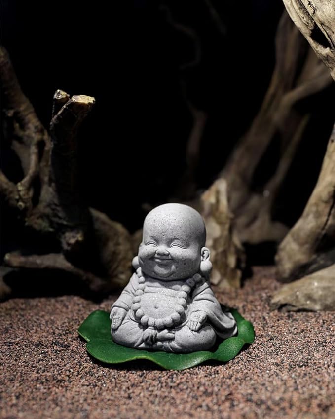 Mini Monk Buddha Statue Sandstone Statues Zen Monk Praying Statue Sculptures for Wealth Good Luck Feng Shui Decor Home Fish Tank Aquarium Garden (Style 17)