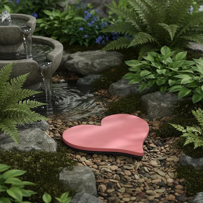 Comfy Hour 10" Pink Heart Shaped Cast Iron Stepping Stone, Rustic Antique Vintage Figurine Style Home Decor, Outdoor Garden Pathway Plaque