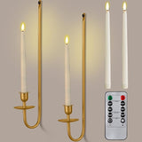 Tessco for you Metal Wall Mount Candle Sconces with 9.6" LED Flameless Taper Candles and Remote Timer 16.5" Wall Hanging Sconces Set for Living Room Fireplace Hallway Stairway(Gold,2 Set)