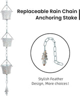 Rain Chain for Gutters with Adapter,Wrought Iron Rain Chains Set 8.5 Ft,Not Rust, Gotta Drain with Metals Anchoring Stake, 14 Cups, 1 Hook, Adjustable Gutter Downspout for Outdoor(Cyan)