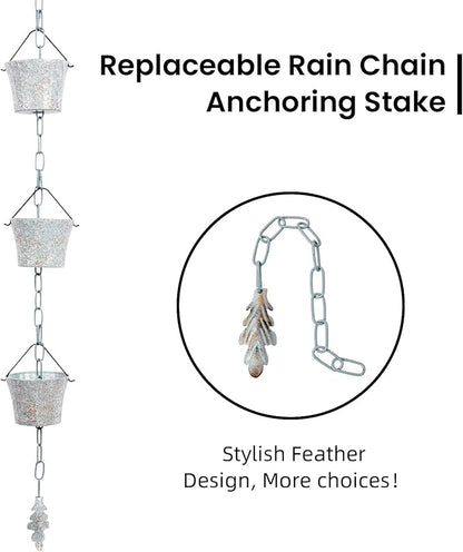 Rain Chain for Gutters with Adapter,Wrought Iron Rain Chains Set 8.5 Ft,Not Rust, Gotta Drain with Metals Anchoring Stake, 14 Cups, 1 Hook, Adjustable Gutter Downspout for Outdoor(Cyan)