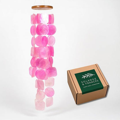 Solange & Frances Pink Capiz Shells Wind Chimes. Spring Decor Wind Chimes for Outside Garden Decor. Unique Birthday Gifts for Women, Gift for Women Ideas