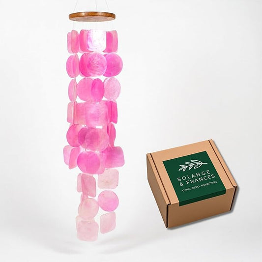 Solange & Frances Pink Capiz Shells Wind Chimes. Spring Decor Wind Chimes for Outside Garden Decor. Unique Birthday Gifts for Women, Gift for Women Ideas