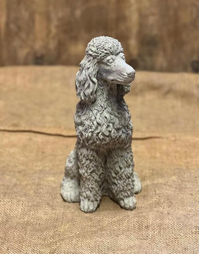 Stone Sitting Poodle Statue Concrete Resting Poodle Dog Figurine Porch Dog Memorial Sculpture
