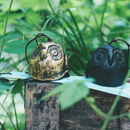 Owl Japanese Traditional Lucky Small Wind Chimes for Outside, Iwachu Cast Iron Bless Temple Wind Bell Memorial and Sympathy Wind Chimes Indoor Garden Bell, Patio, Balcony（Retro owl）